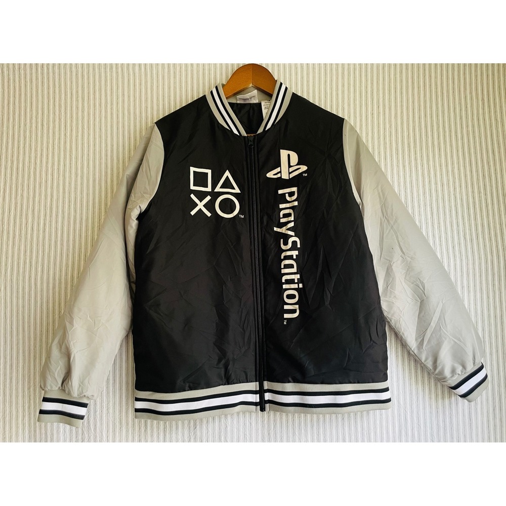 PlayStation Kids Bomber Jacket Black Grey PS5 Controller Graphic Size 18